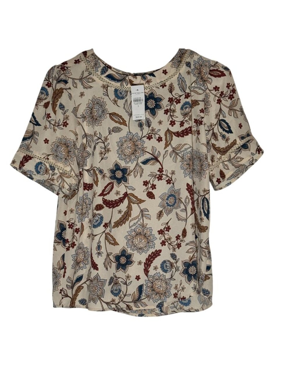 Ann Taylor Factory Short Sleeve Boho Floral Blouse Women's Size Small NWT